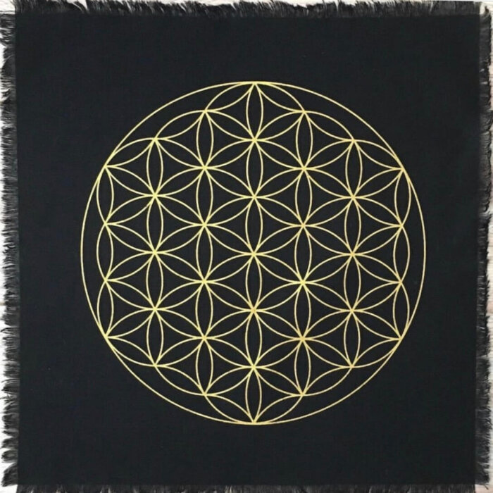 Black Linen Flower of Life Sacred Geometry Crystal Grid Altar Cloth Yatzuri