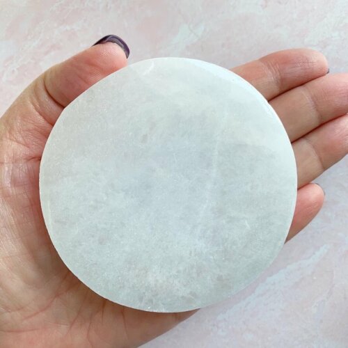 3 3/16 inch Round Selenite Plate Yatzuri