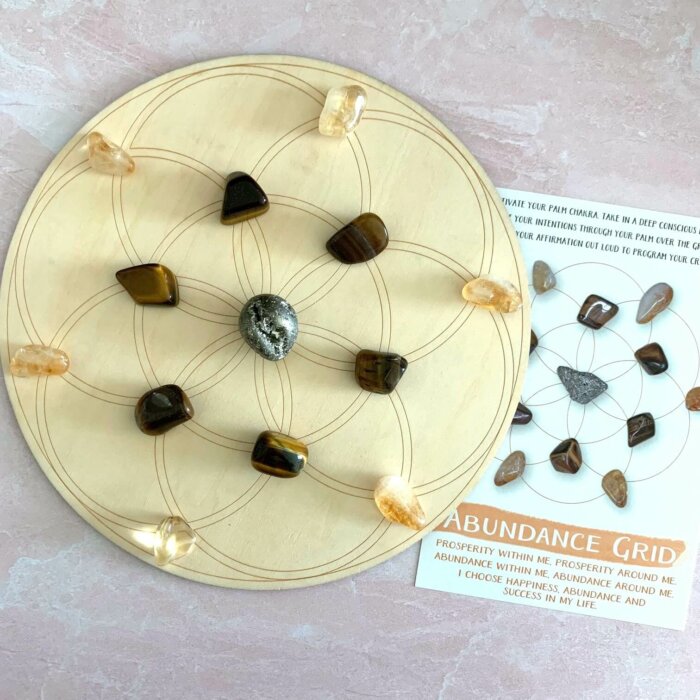 Abundance Crystals with 8 inch Seed of Life Wood Grid Yatzuri