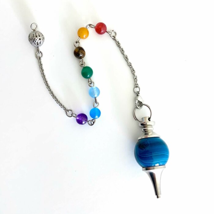 Blue Agate Pendulum with Chakra Bead Chain Yatzuri Shop