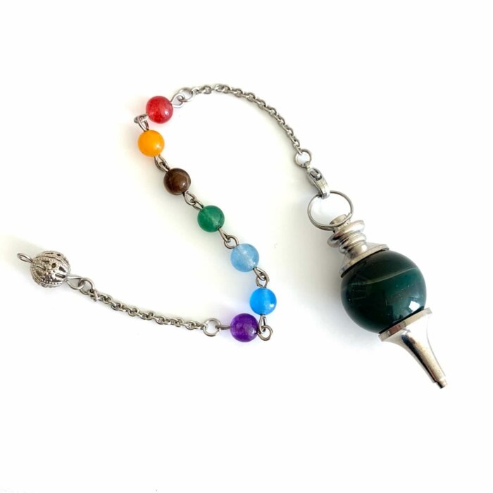 Green Agate Pendulum with Chakra Bead Chain Yatzuri Shop