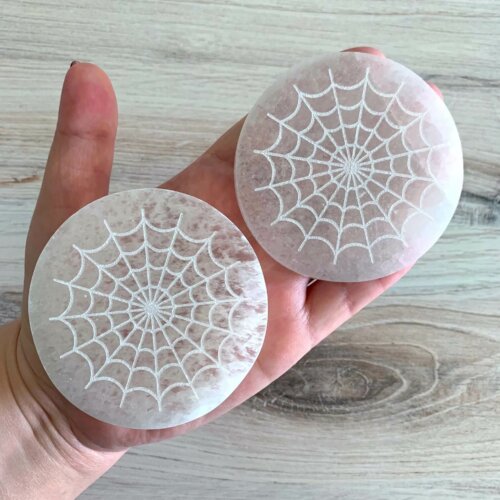 Cobweb Spider Web Selenite Disc - 3 inch - Yatzuri Shop