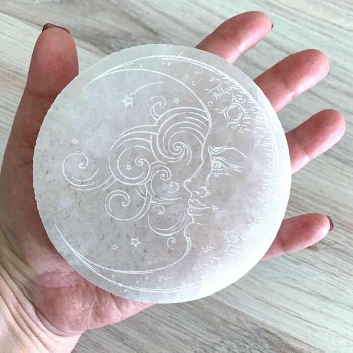 Moon Beams Round Selenite Disc - 4 inch - Yatzuri Shop