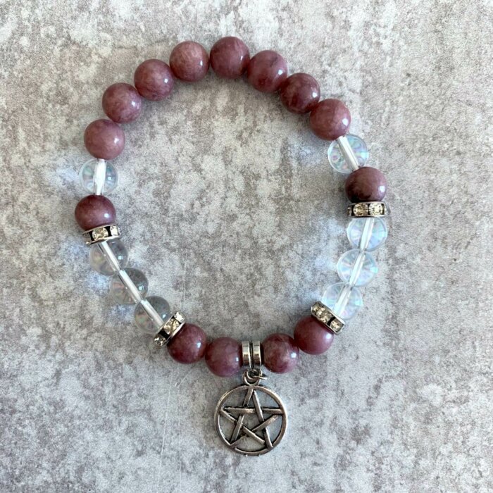 Lepidolite Bracelet with Pentagram Charm Yatzuri Shop