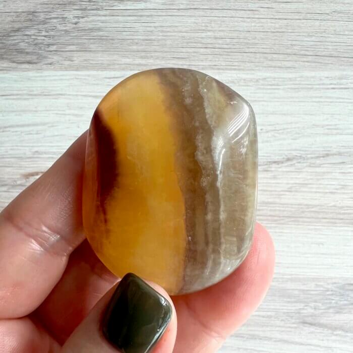 Yellow Fluorite Palm Stone - No. 7B - Yatzuri Shop